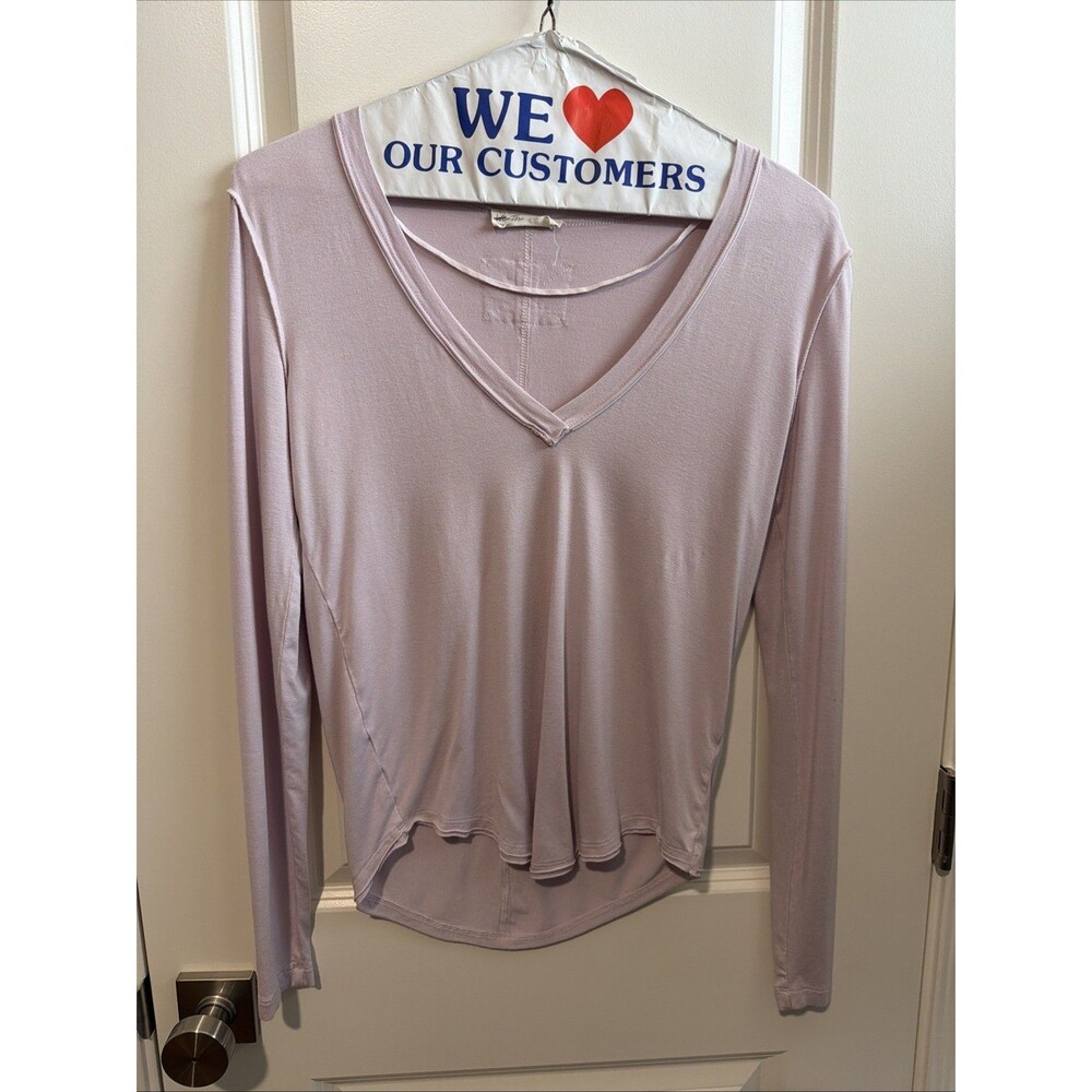 Free People We The Free Deep V Neck Long Sleeve Top XS Lilac Raw Seam